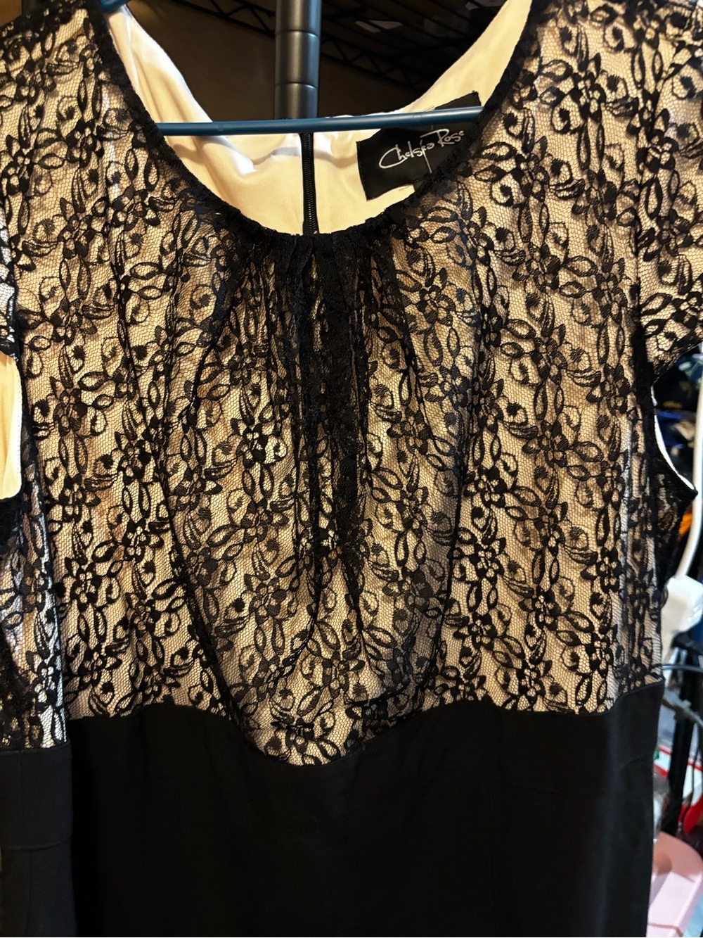 Chloe Rose Black & Cream Lace Midi Dress